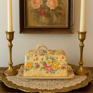 Vintage Lord Nelson Ware covered butter dish in the "Rose Time" chintz pattern.